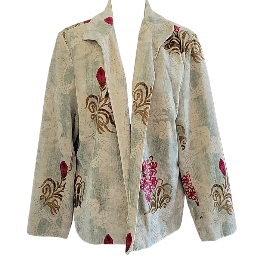 Coldwater Creek Floral Cotton Velour Jacket Size 1X EUC